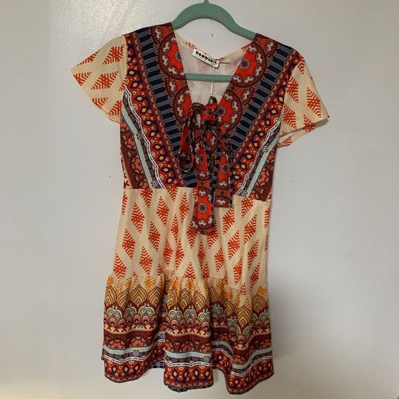 Women's  Deep V-Neck Boho Floral Wrap Dress summer style and color size small - Picture 8 of 11